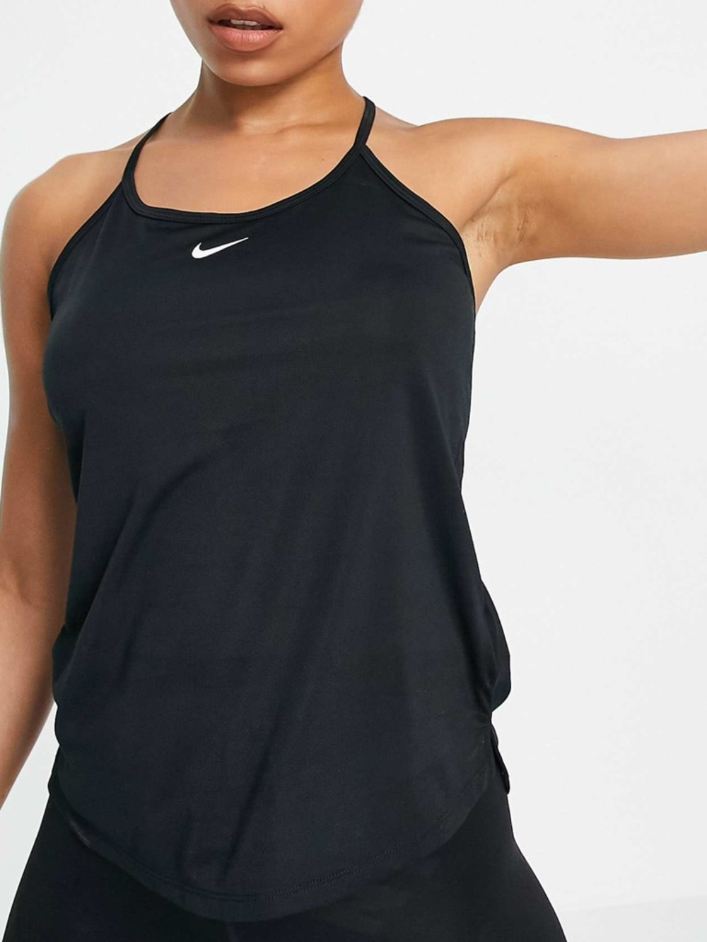 Nike One Dri-Fit Training tank in black with white swoosh